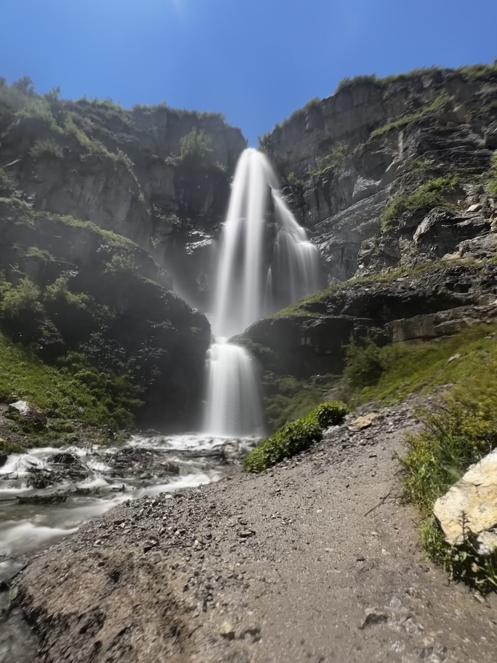Two-tiered Stewart Falls on the east face of Mount Timpanogos